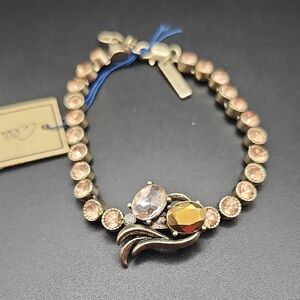 Allison Reed Antique Gold Tone Bracelet with Light Pink Coral Rhinestones.